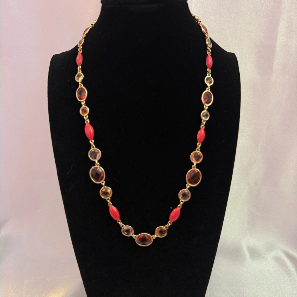 Anne Klein Gold Tone Pink Multi Glass Necklace